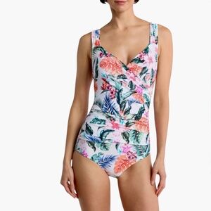 Jantzen Tropical Print Surplice One Piece Swimsuit